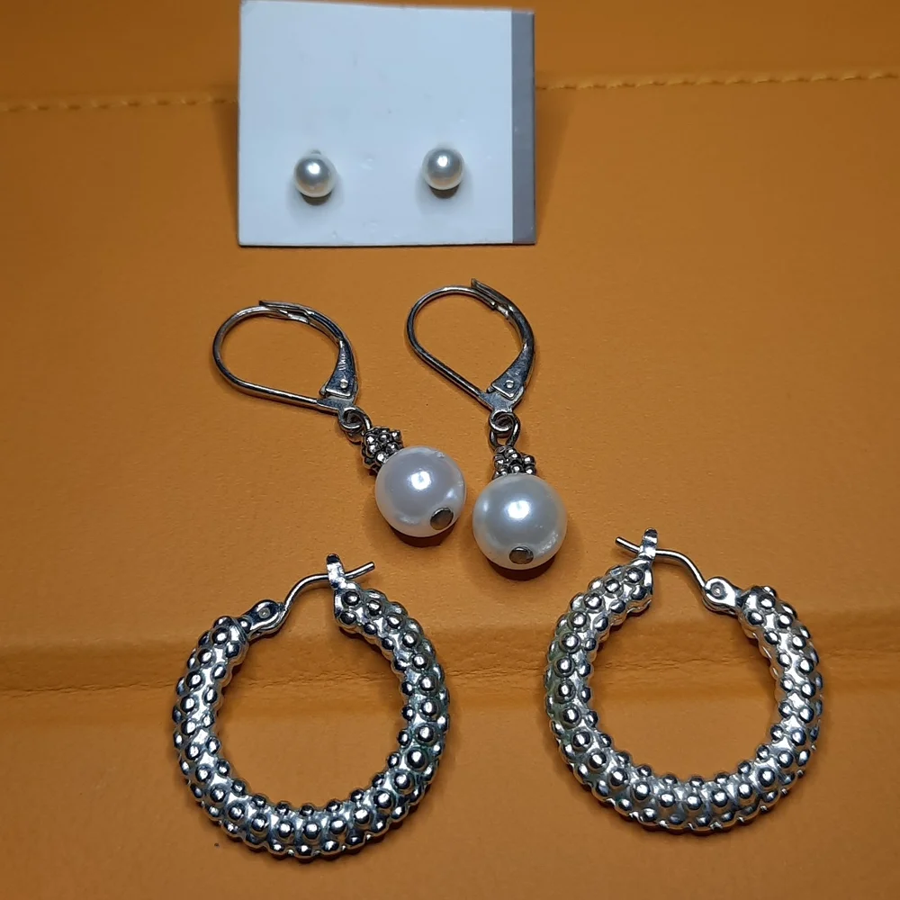 3 Pairs of Earring Silver Color and Faux Pearls They are Awesome Together - Picture 1 of 5
